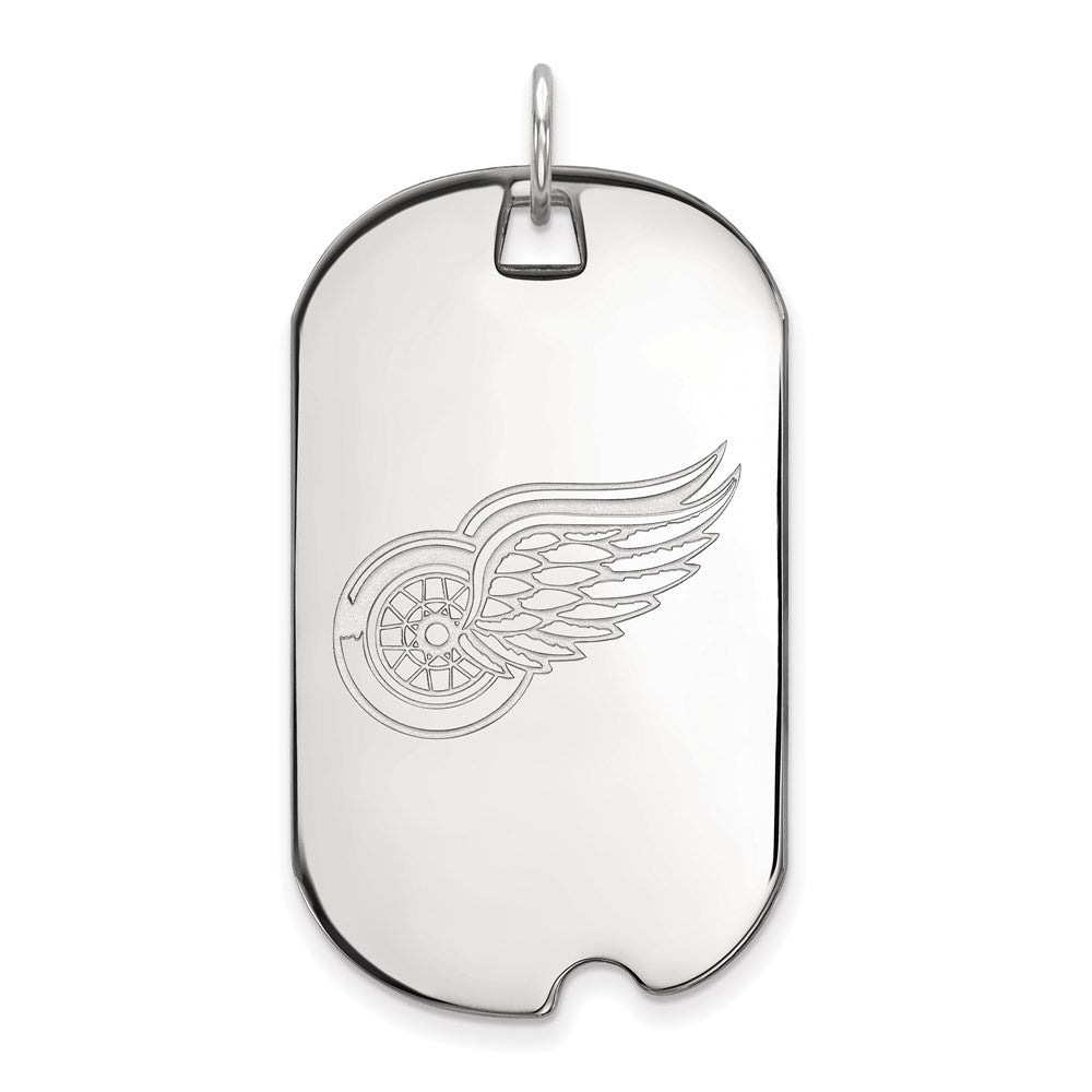 10k White Gold NHL LogoArt Detroit Red Wings Large Dog Tag Pendant