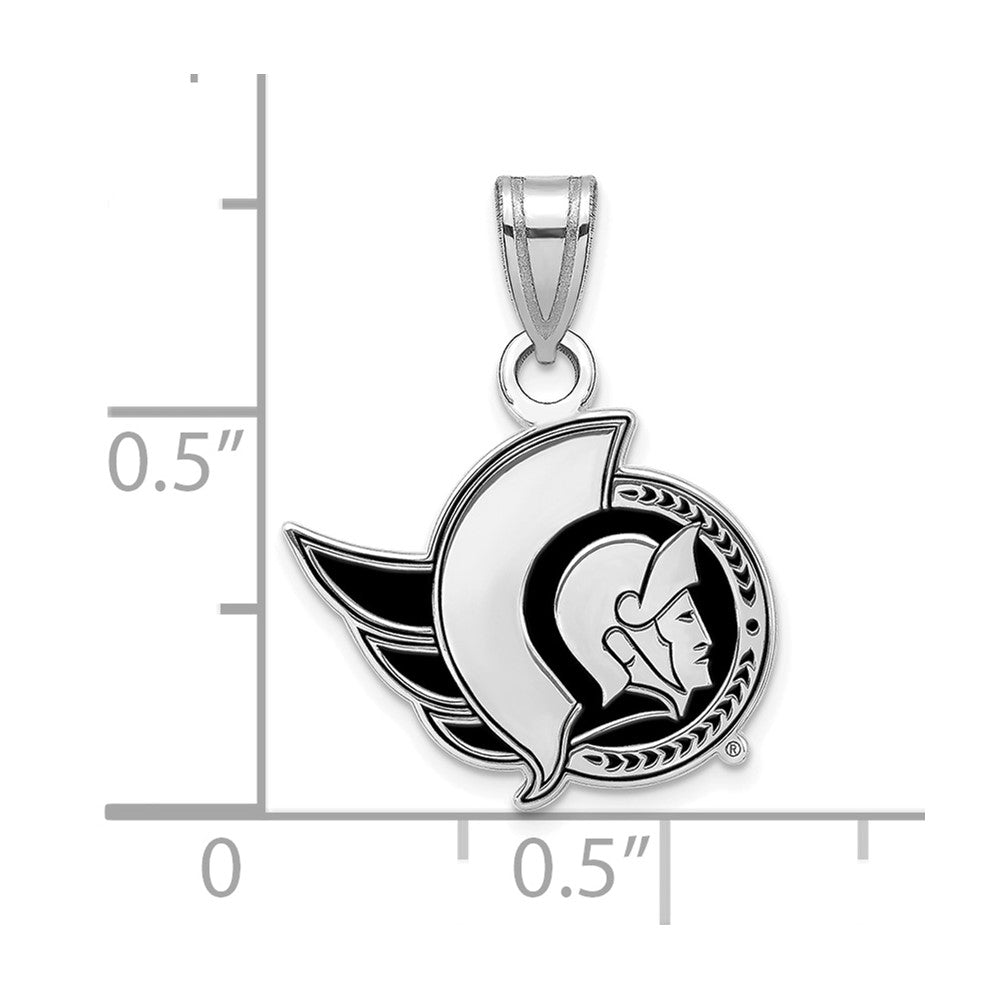 Sterling Silver Rhodium-plated NHL LogoArt Ottawa Senators Small Enameled Pendant