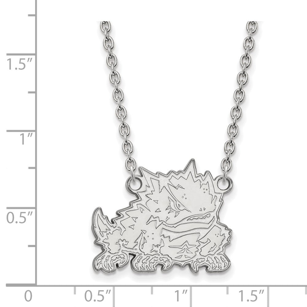 Sterling Silver Rhodium-plated LogoArt Texas Christian University Horned Frog Large Pendant 18 inch Necklace