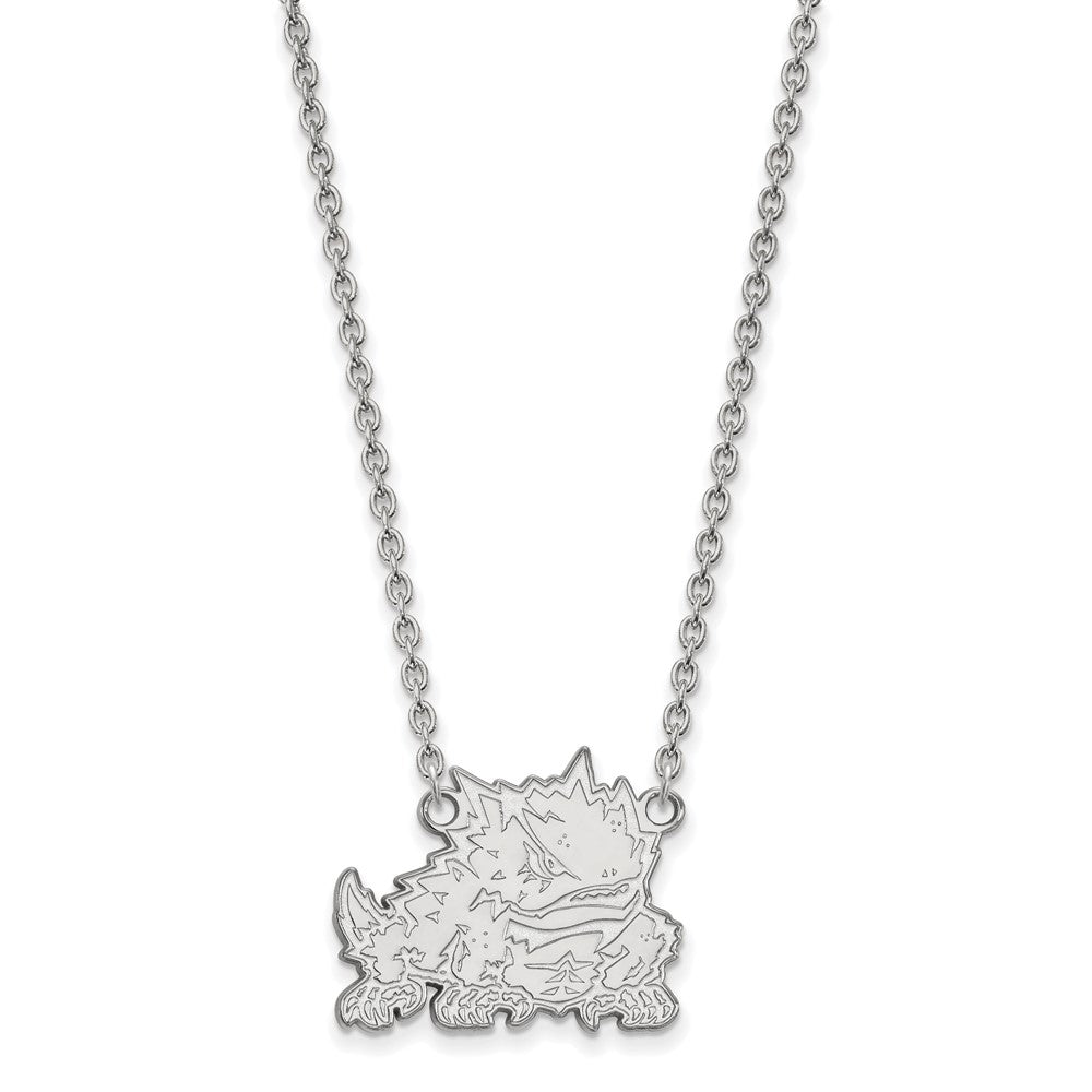 14k White Gold LogoArt Texas Christian University Horned Frog Large Pendant 18 inch Necklace