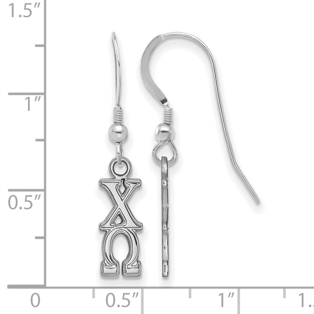 Sterling Silver Rhodium-plated LogoArt Chi Omega Sorority Greek Letters Small Dangle Wire Earrings