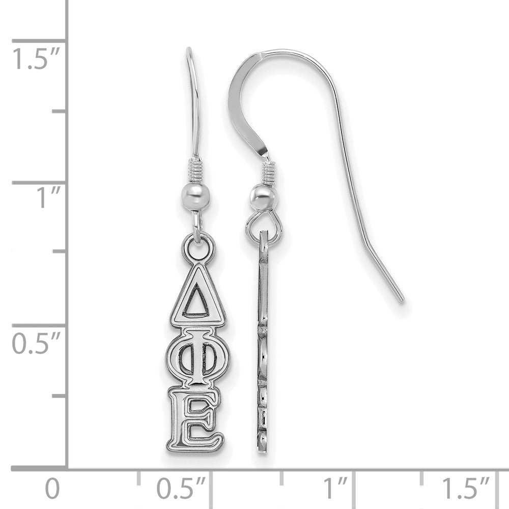 Sterling Silver Rhodium-plated LogoArt Delta Phi Epsilon Extra Sorority Greek Letters Small Dangle Wire Earrings