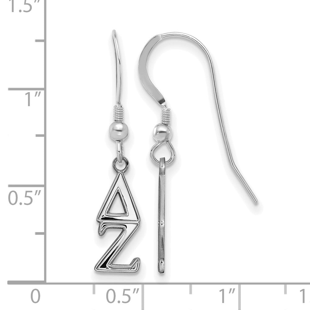 Sterling Silver Rhodium-plated LogoArt Delta Zeta Extra Sorority Greek Letters Small Dangle Wire Earrings