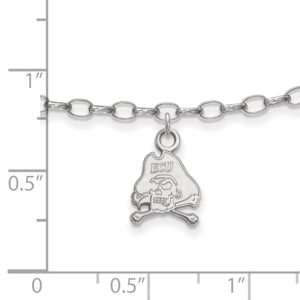 Sterling Silver Rhodium-plated LogoArt East Carolina University Pirate 9 inch Anklet