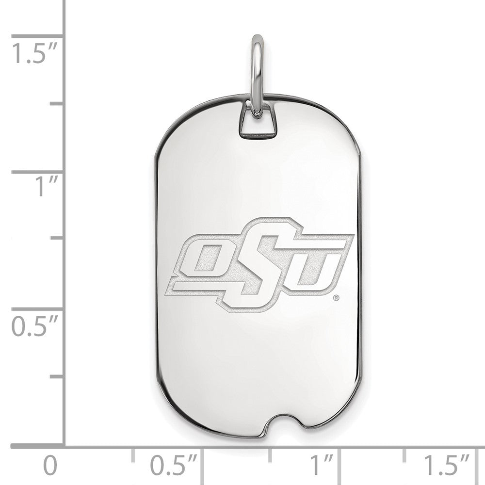 Sterling Silver Rhodium-plated LogoArt Oklahoma State University O-S-U Small Dog Tag Pendant