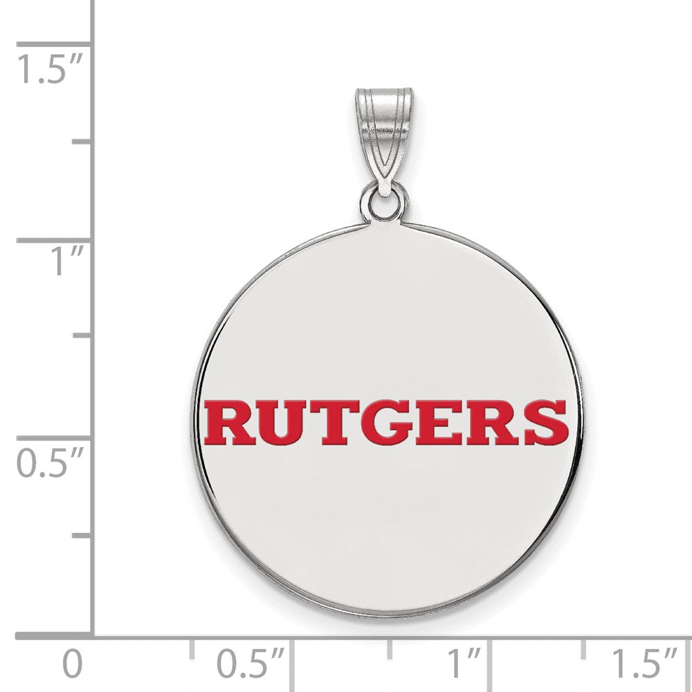 Sterling Silver Rhodium-plated LogoArt Rutgers University Extra Large Enameled Disc Pendant