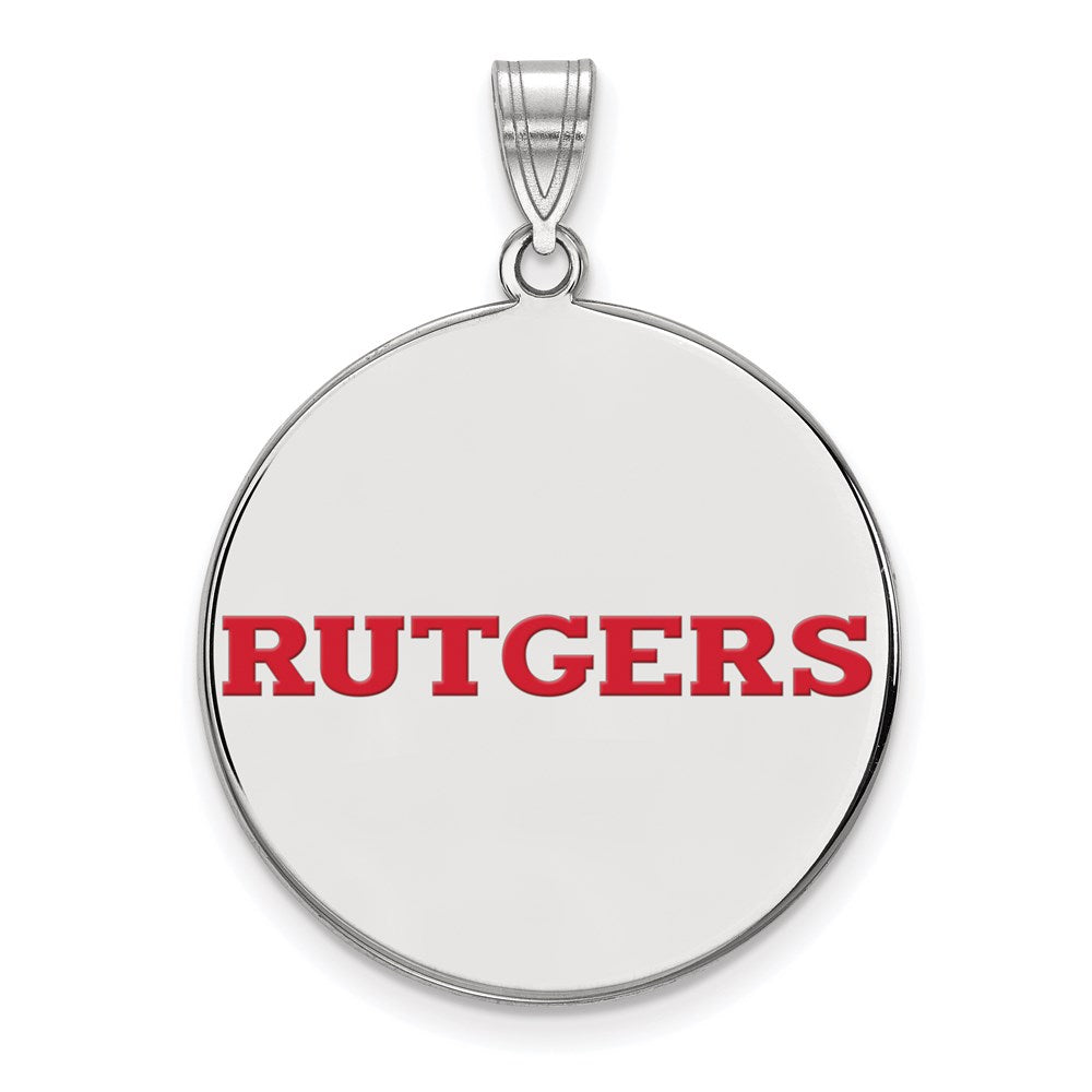 Sterling Silver Rhodium-plated LogoArt Rutgers University Extra Large Enameled Disc Pendant