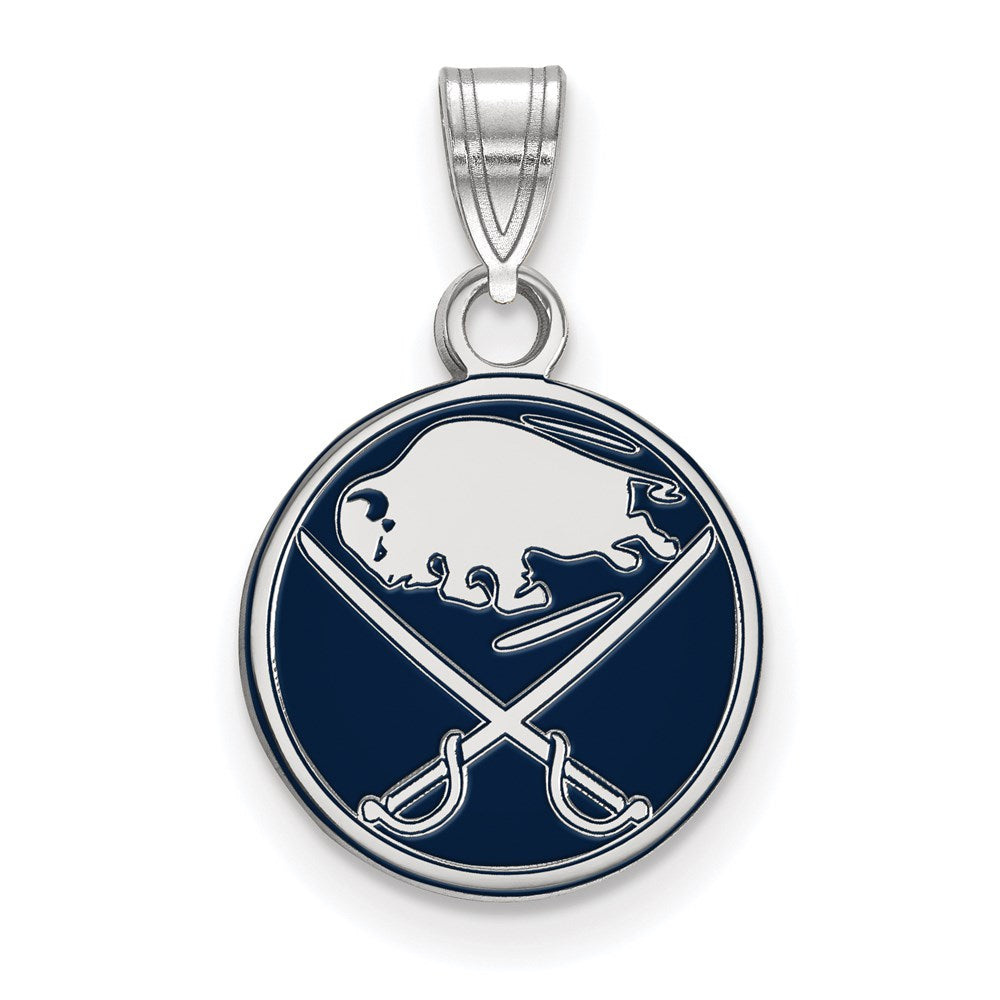 Sterling Silver Rhodium-plated NHL LogoArt Buffalo Sabres Small Enameled Pendant