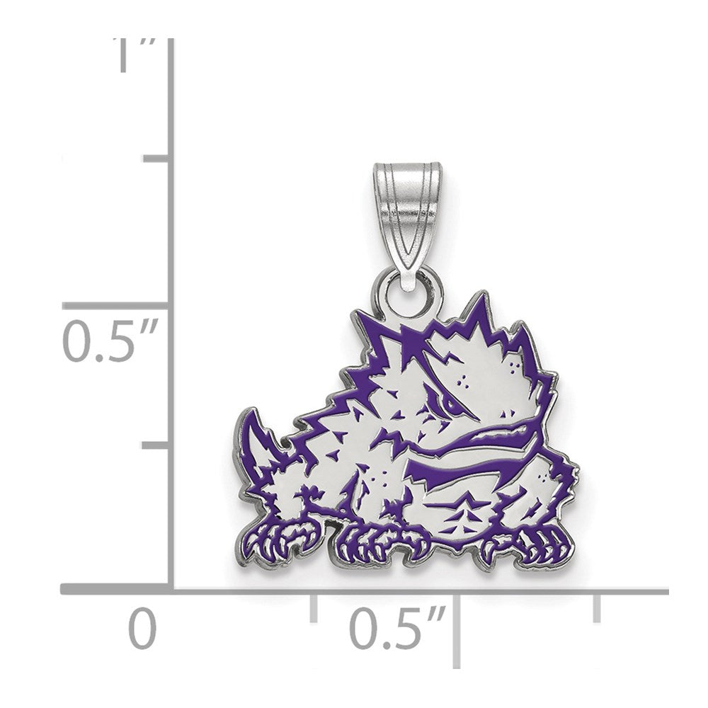 Sterling Silver Rhodium-plated LogoArt Texas Christian University Horned Frog Small Enameled Pendant
