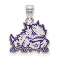 Sterling Silver Rhodium-plated LogoArt Texas Christian University Horned Frog Small Enameled Pendant