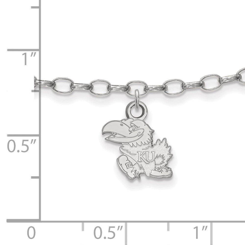 Sterling Silver Rhodium-plated LogoArt University of Kansas Jayhawk 9 inch Anklet