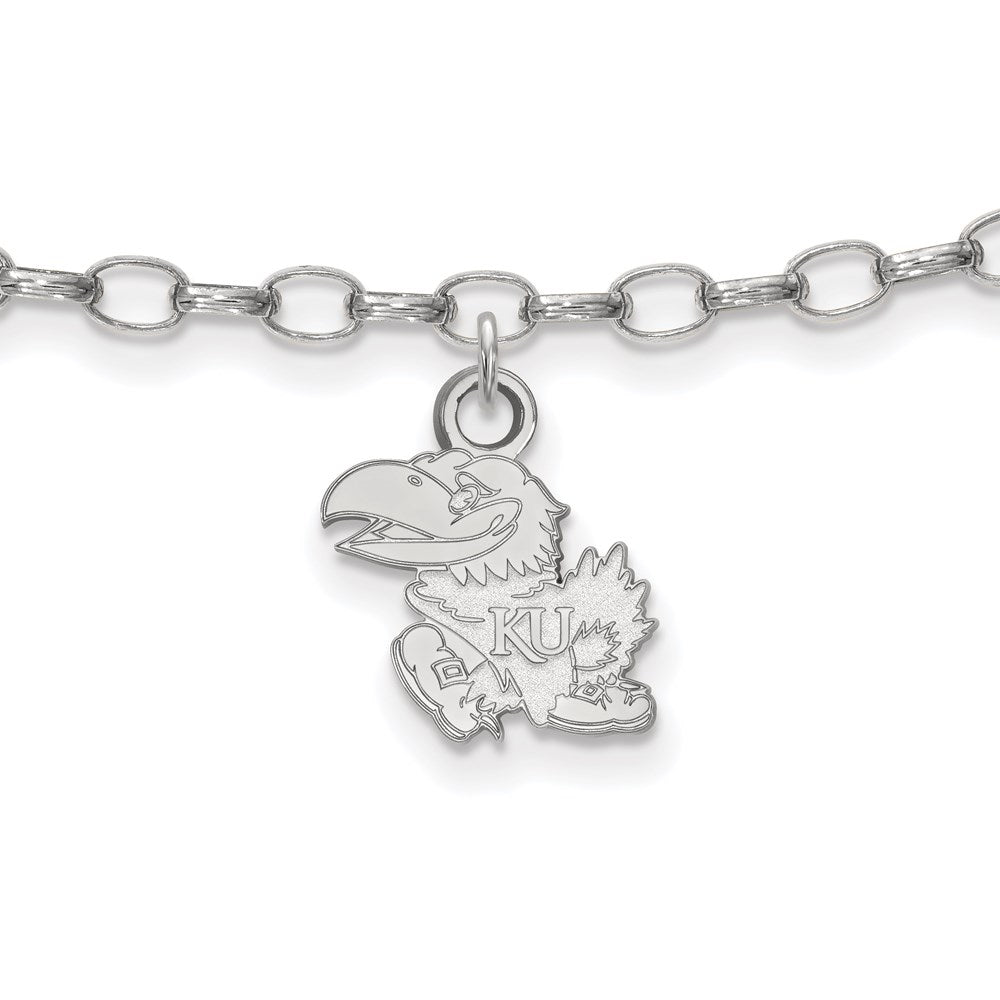 Sterling Silver Rhodium-plated LogoArt University of Kansas Jayhawk 9 inch Anklet