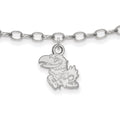 Sterling Silver Rhodium-plated LogoArt University of Kansas Jayhawk 9 inch Anklet