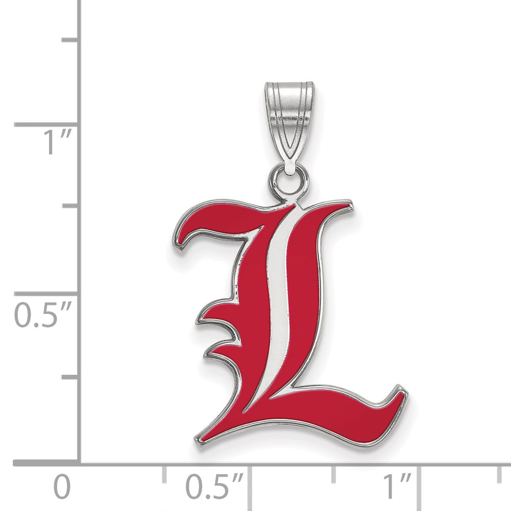 Sterling Silver Rhodium-plated LogoArt University of Louisville Letter L Large Enameled Pendant