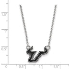 Sterling Silver Rhodium-plated LogoArt University of South Florida Bull Small Enameled Pendant 18 inch Necklace