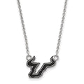 Sterling Silver Rhodium-plated LogoArt University of South Florida Bull Small Enameled Pendant 18 inch Necklace