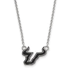Sterling Silver Rhodium-plated LogoArt University of South Florida Bull Small Enameled Pendant 18 inch Necklace