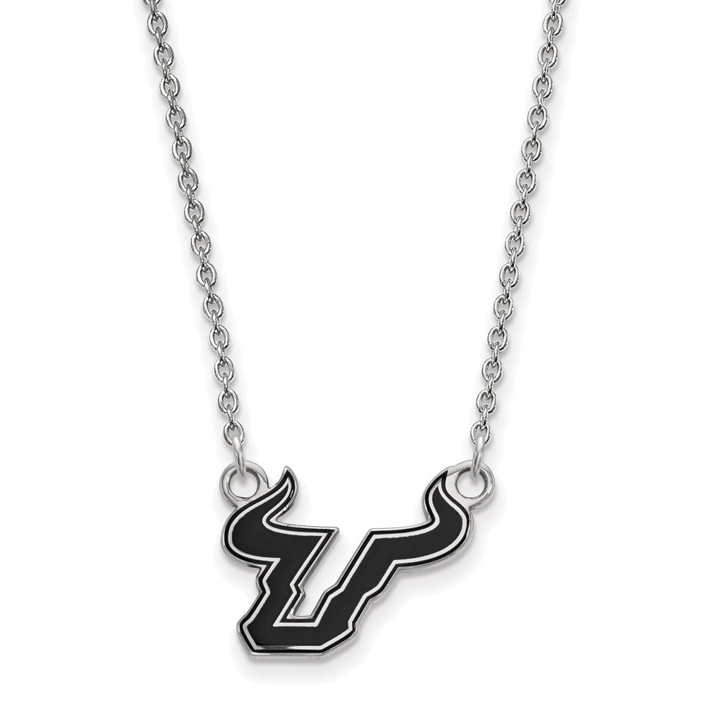 Sterling Silver Rhodium-plated LogoArt University of South Florida Bull Small Enameled Pendant 18 inch Necklace