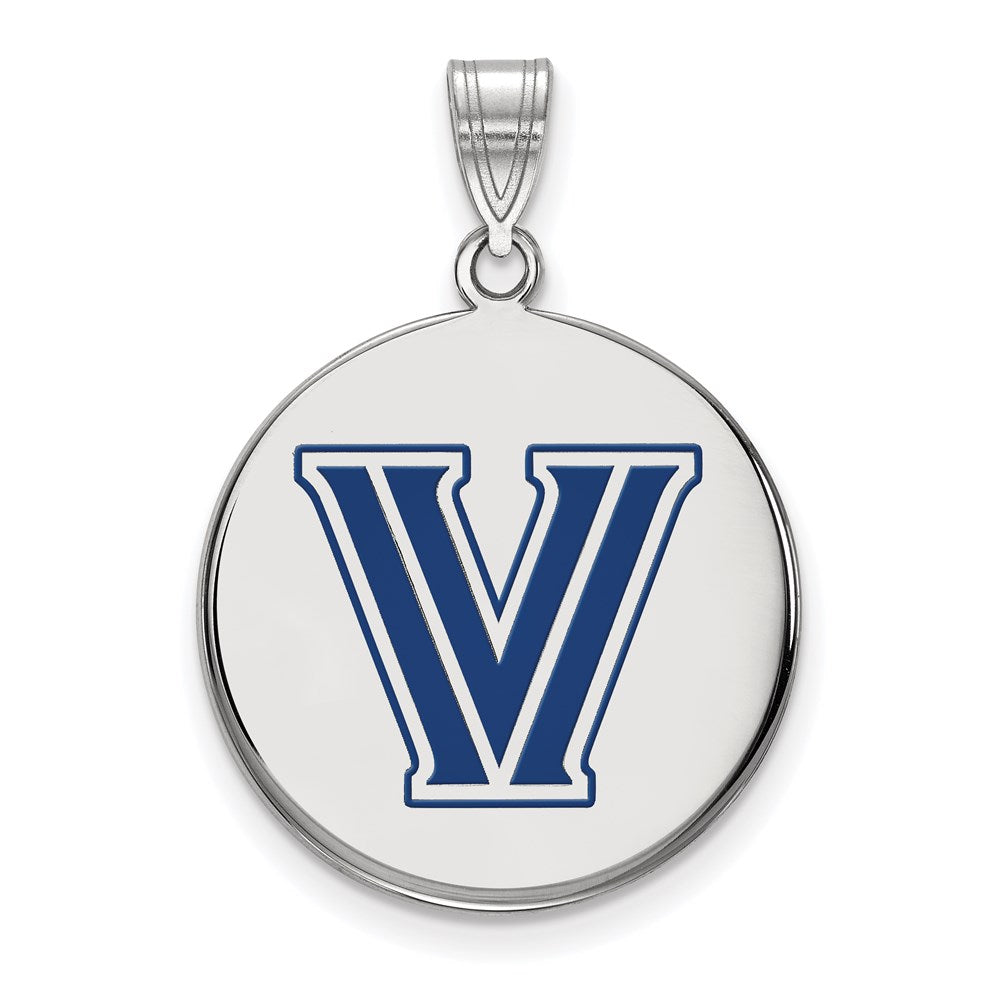 Sterling Silver Rhodium-plated LogoArt Villanova University Letter V Large Enameled Disc Pendant