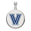 Sterling Silver Rhodium-plated LogoArt Villanova University Letter V Large Enameled Disc Pendant