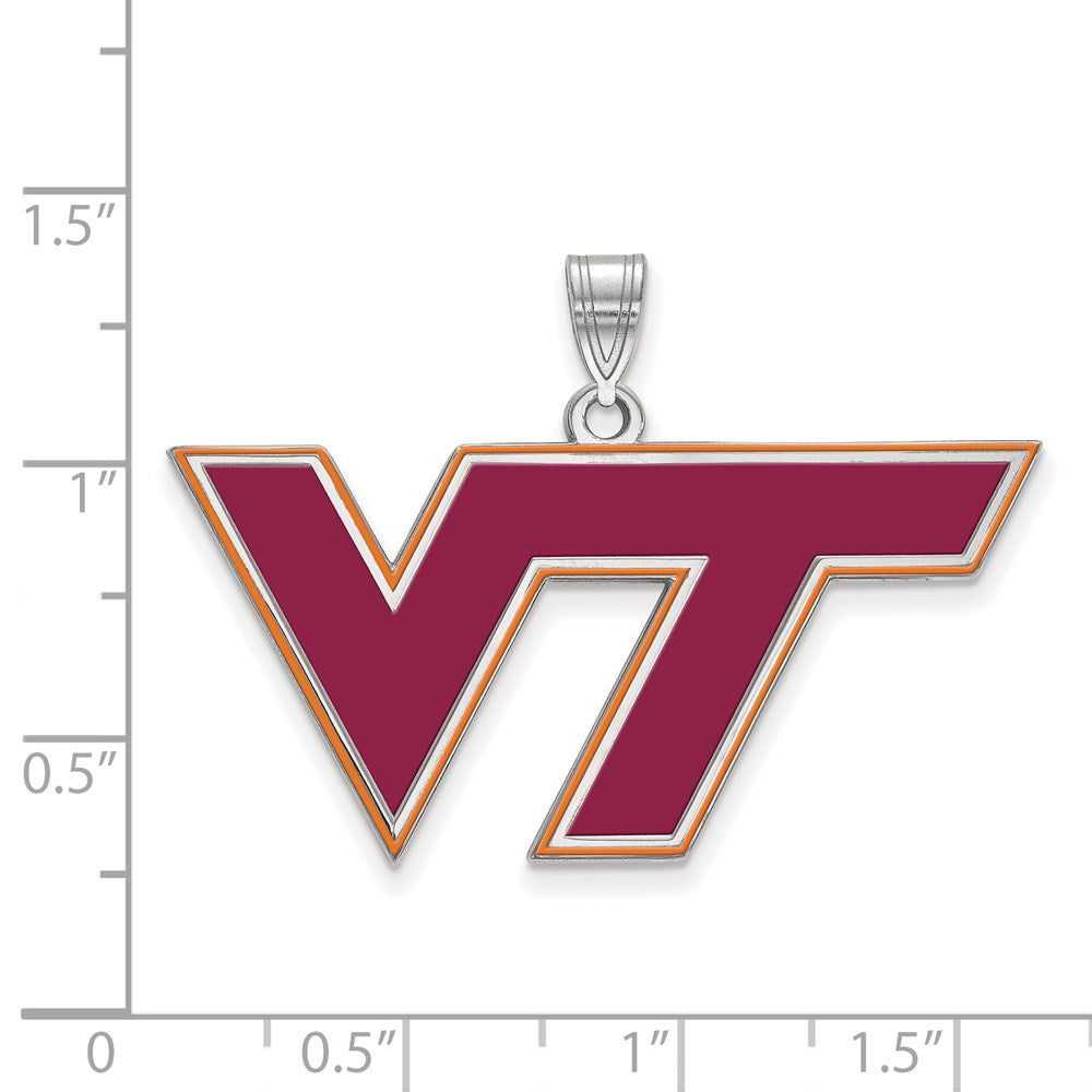 Sterling Silver Rhodium-plated LogoArt Virginia Tech V-T Large Enameled Pendant
