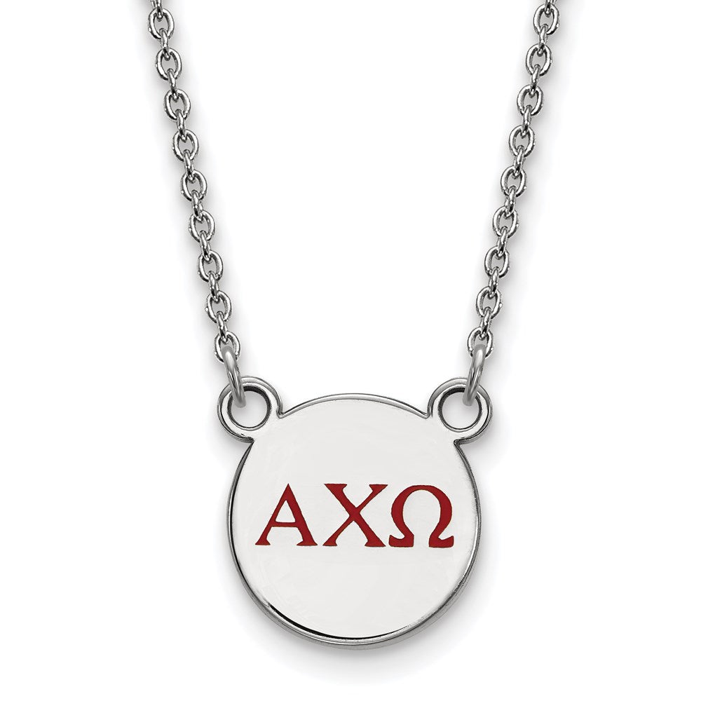 Sterling Silver Rhodium-plated LogoArt Alpha Chi Omega Sorority Greek Letters Small Color Enamel Pendant 18 inch Necklace