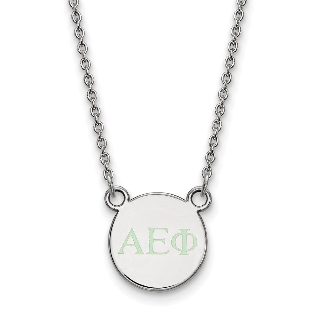 Sterling Silver Rhodium-plated LogoArt Alpha Epsilon Phi Sorority Greek Letters Extra Small Color Enamel Pendant 18 inch Necklace