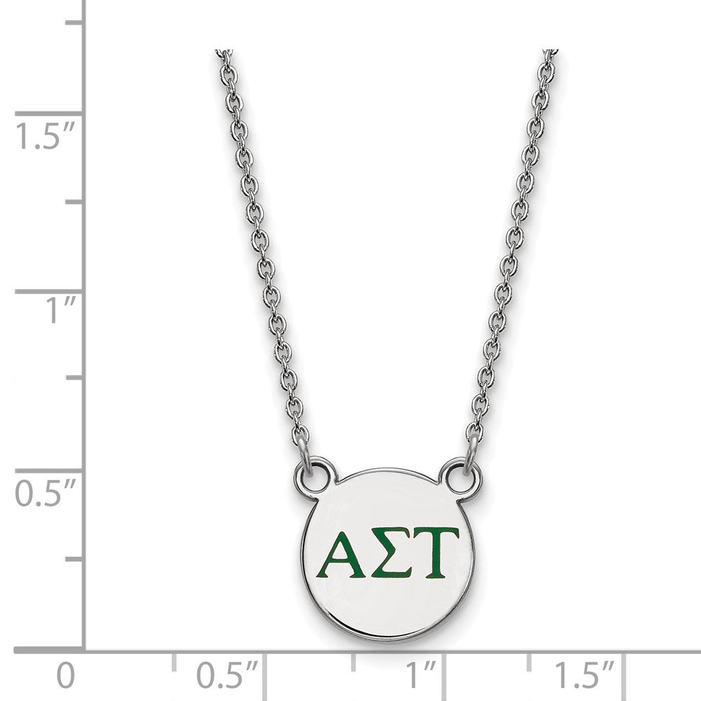 Sterling Silver Rhodium-plated LogoArt Alpha Sigma Tau Sorority Greek Letters Small Color Enamel Pendant 18 inch Necklace