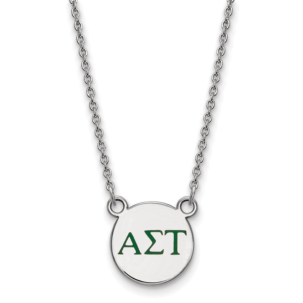 Sterling Silver Rhodium-plated LogoArt Alpha Sigma Tau Sorority Greek Letters Small Color Enamel Pendant 18 inch Necklace