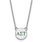 Sterling Silver Rhodium-plated LogoArt Alpha Sigma Tau Sorority Greek Letters Small Color Enamel Pendant 18 inch Necklace