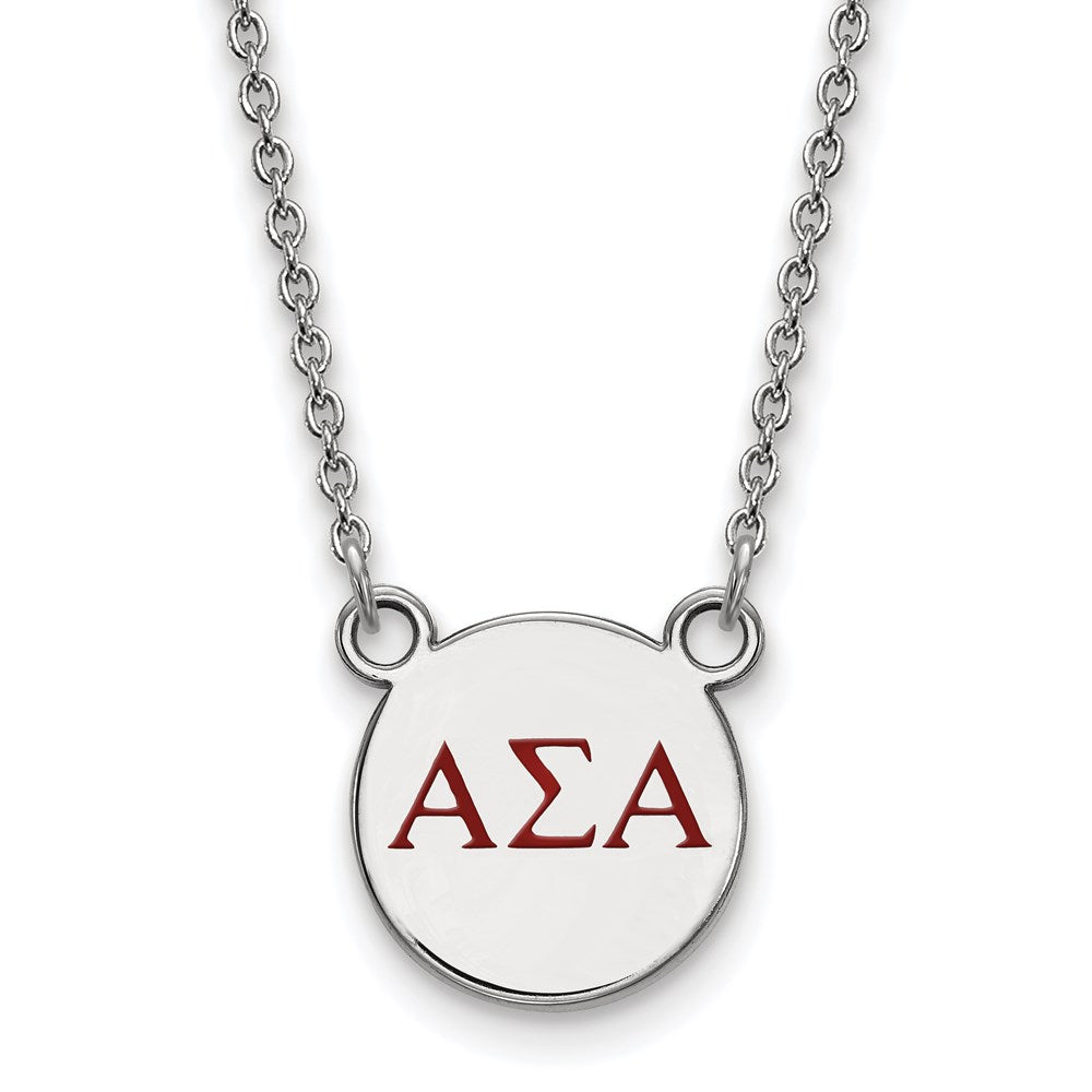 Sterling Silver Rhodium-plated LogoArt Alpha Sigma Alpha Sorority Greek Letters Small Color Enamel Pendant 18 inch Necklace