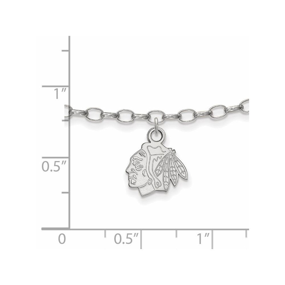 Sterling Silver Rhodium-plated NHL LogoArt Chicago Blackhawks 9 inch Anklet