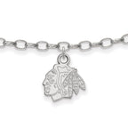 Sterling Silver Rhodium-plated NHL LogoArt Chicago Blackhawks 9 inch Anklet