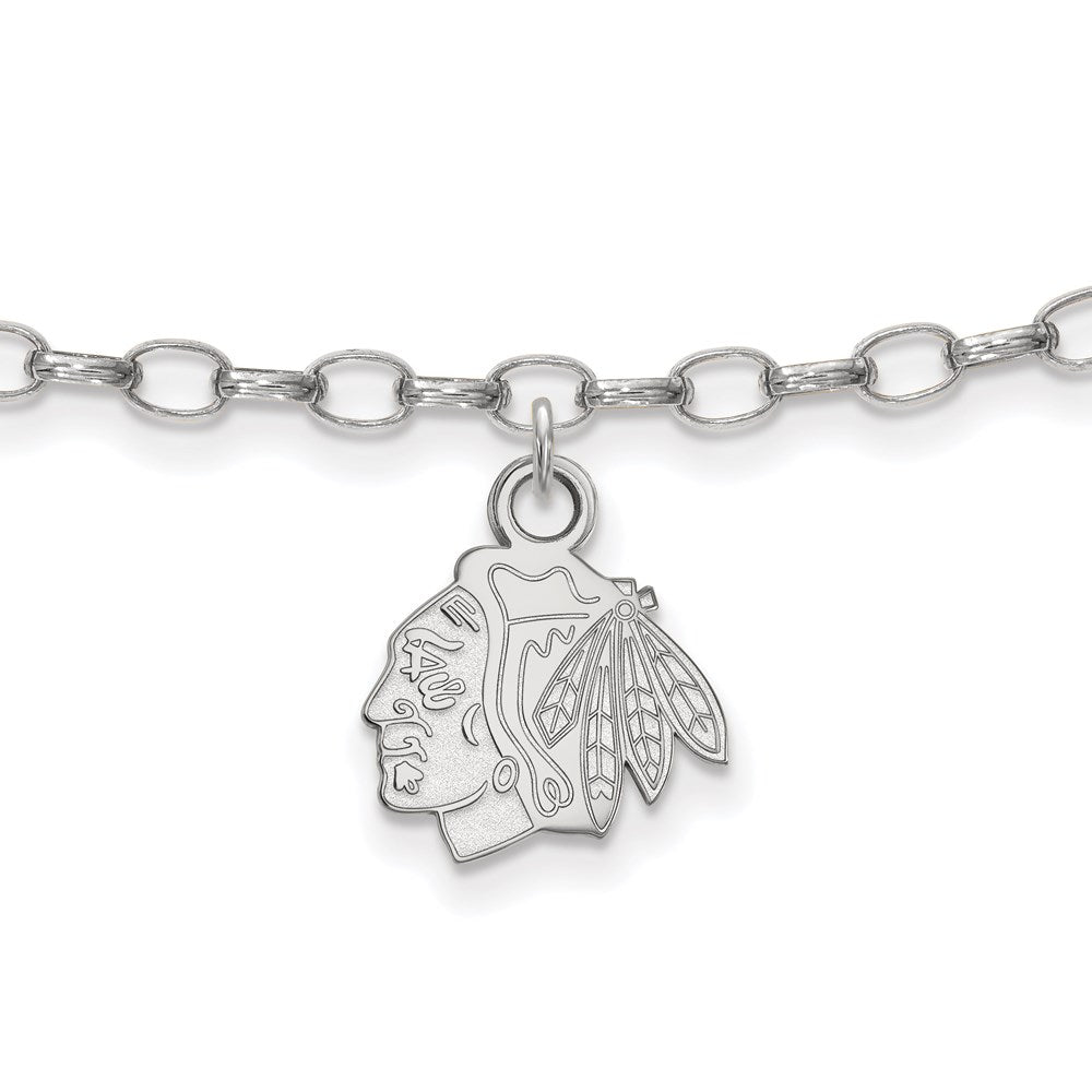 Sterling Silver Rhodium-plated NHL LogoArt Chicago Blackhawks 9 inch Anklet