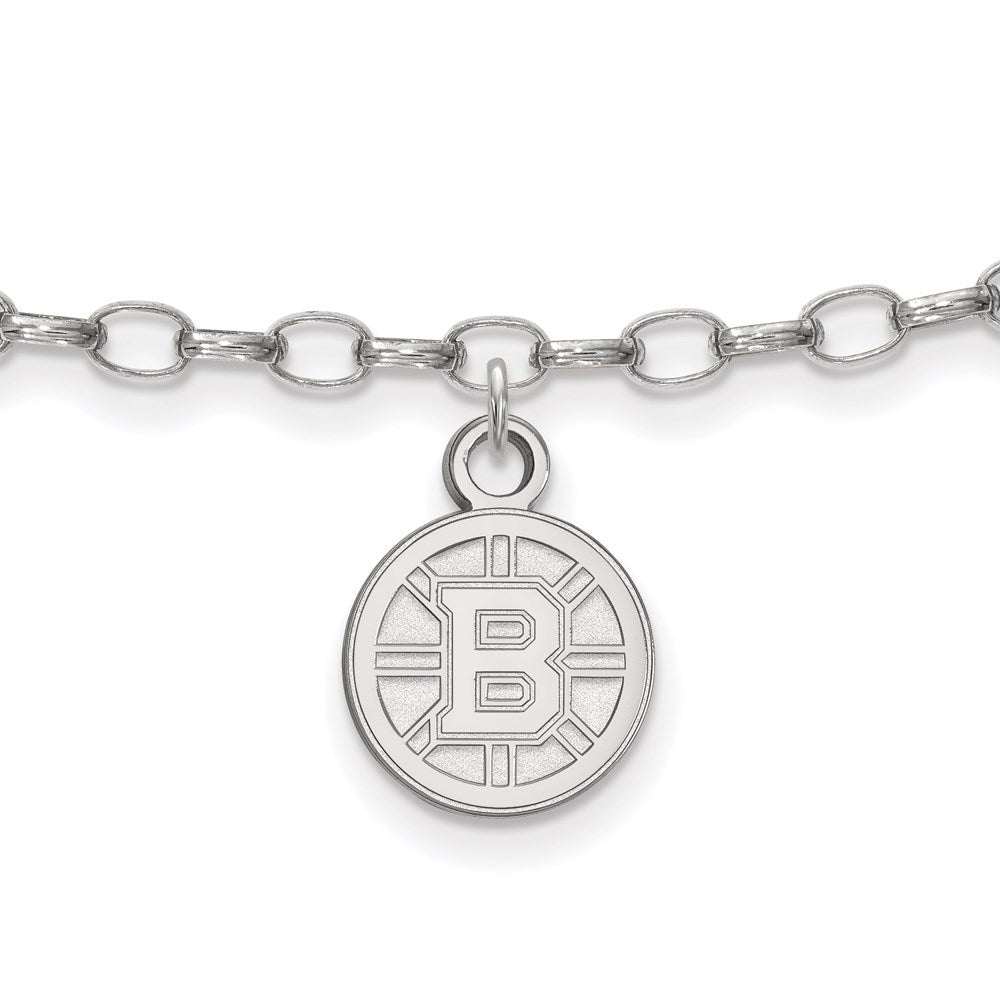 Sterling Silver Rhodium-plated NHL LogoArt Boston Bruins 9 inch Anklet
