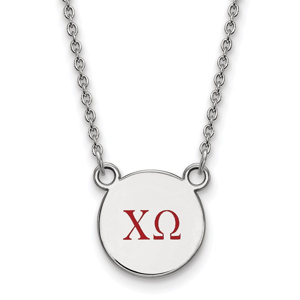 Sterling Silver Rhodium-plated LogoArt Chi Omega Sorority Greek Letters Small Color Enamel Pendant 18 inch Necklace