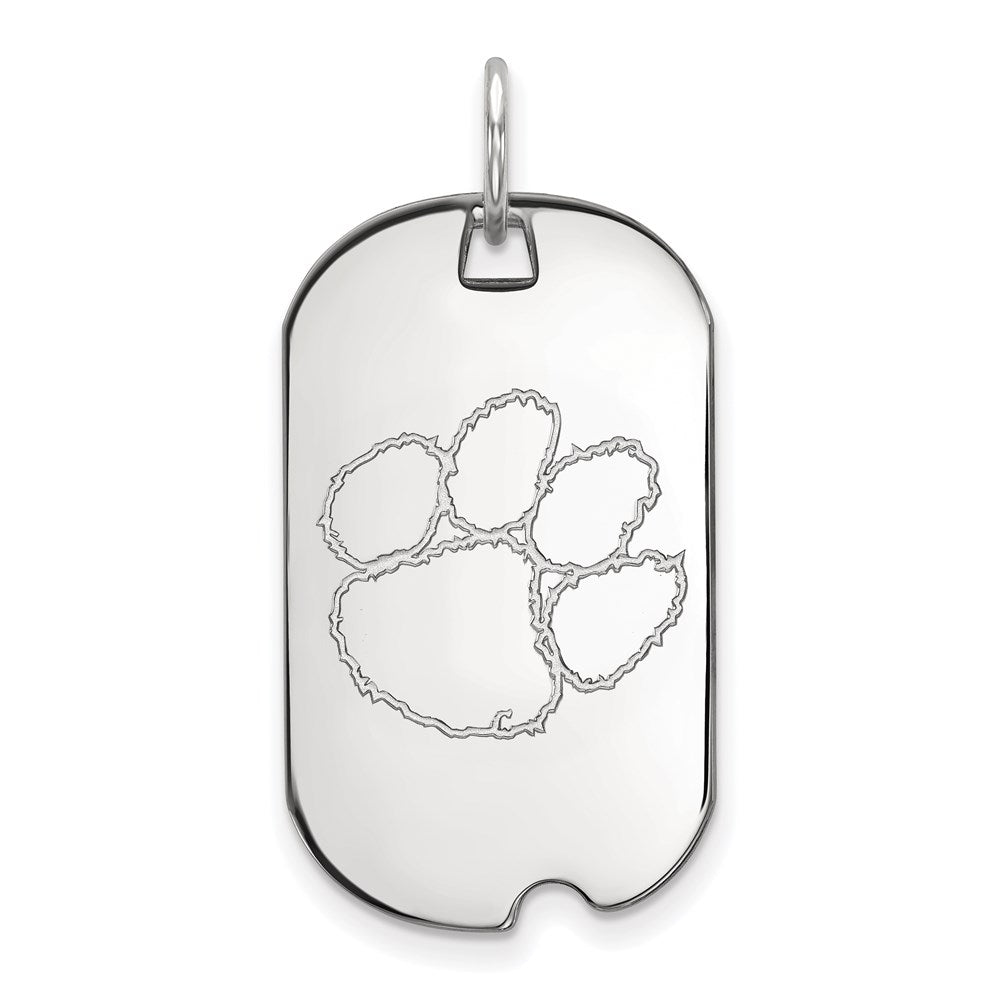 14k White Gold LogoArt Clemson University Tiger Paw Small Dog Tag Pendant
