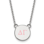Sterling Silver Rhodium-plated LogoArt Delta Gamma Sorority Greek Letters Small Color Enamel Pendant 18 inch Necklace
