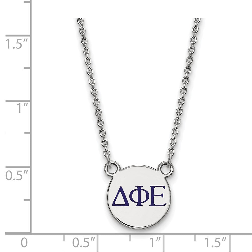 Sterling Silver Rhodium-plated LogoArt Delta Phi Epsilon Sorority Greek Letters Small Color Enamel Pendant 18 inch Necklace