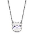 Sterling Silver Rhodium-plated LogoArt Delta Phi Epsilon Sorority Greek Letters Small Color Enamel Pendant 18 inch Necklace