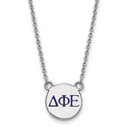 Sterling Silver Rhodium-plated LogoArt Delta Phi Epsilon Sorority Greek Letters Small Color Enamel Pendant 18 inch Necklace
