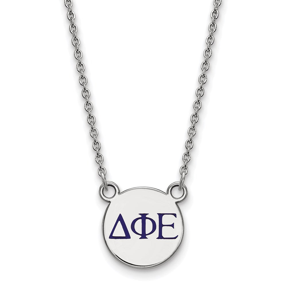 Sterling Silver Rhodium-plated LogoArt Delta Phi Epsilon Sorority Greek Letters Small Color Enamel Pendant 18 inch Necklace