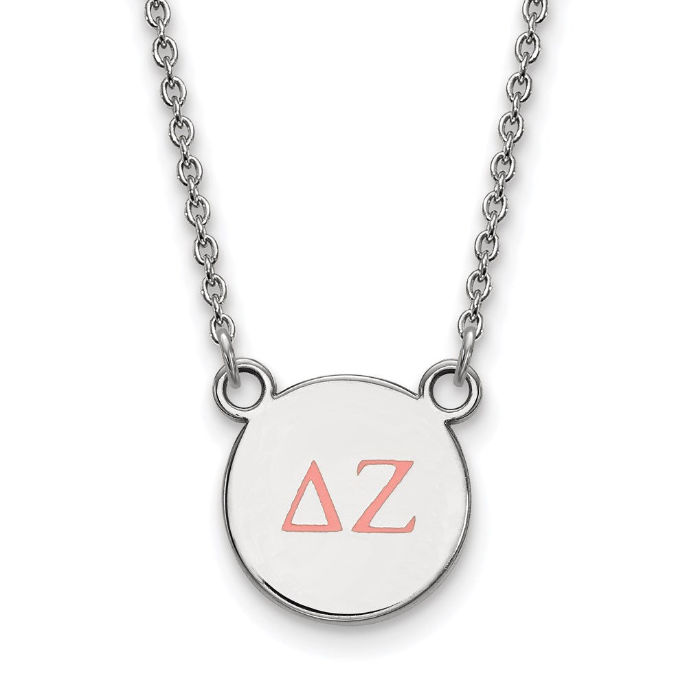 Sterling Silver Rhodium-plated LogoArt Delta Zeta Sorority Greek Letters Small Color Enamel Pendant 18 inch Necklace