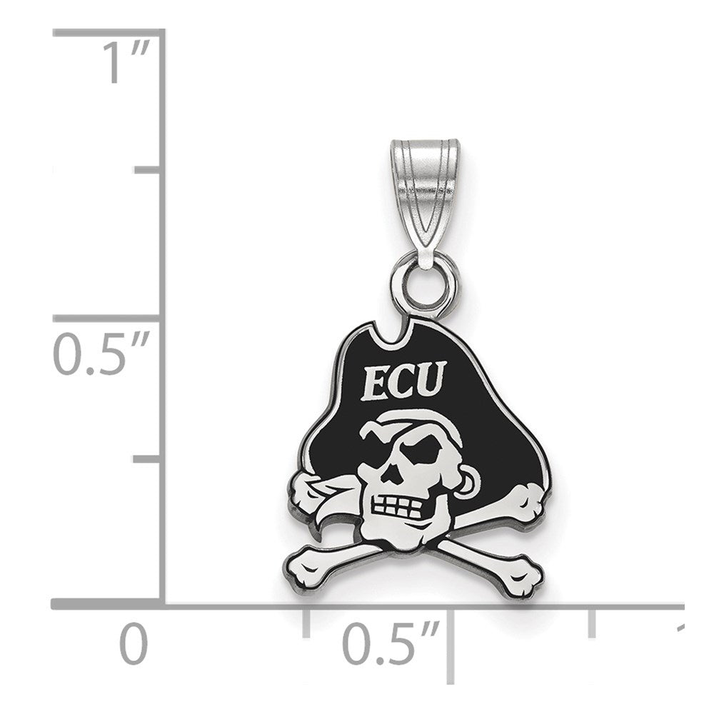 Sterling Silver Rhodium-plated LogoArt East Carolina University Pirate Small Enameled Pendant