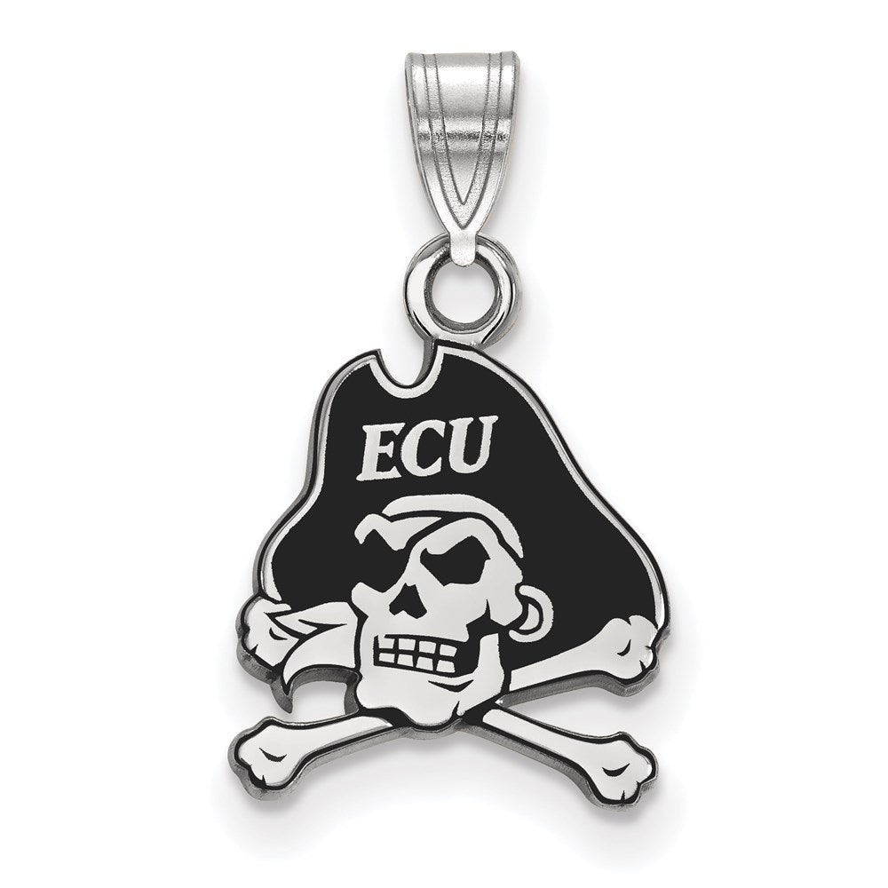 Sterling Silver Rhodium-plated LogoArt East Carolina University Pirate Small Enameled Pendant