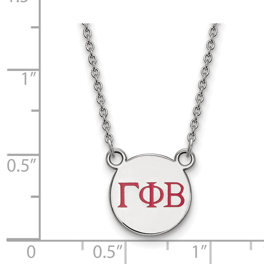 Sterling Silver Rhodium-plated LogoArt Gamma Phi Beta Sorority Greek Letters Small Color Enamel Pendant 18 inch Necklace