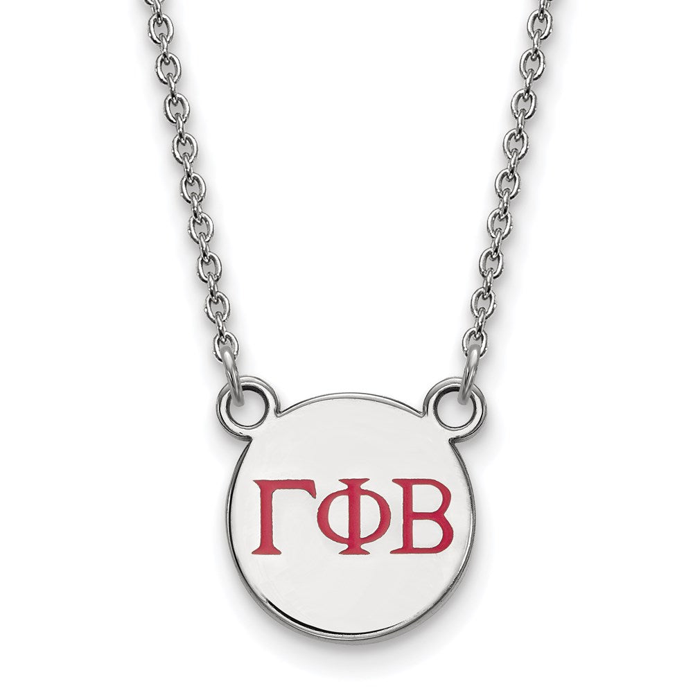 Sterling Silver Rhodium-plated LogoArt Gamma Phi Beta Sorority Greek Letters Small Color Enamel Pendant 18 inch Necklace