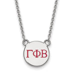 Sterling Silver Rhodium-plated LogoArt Gamma Phi Beta Sorority Greek Letters Small Color Enamel Pendant 18 inch Necklace