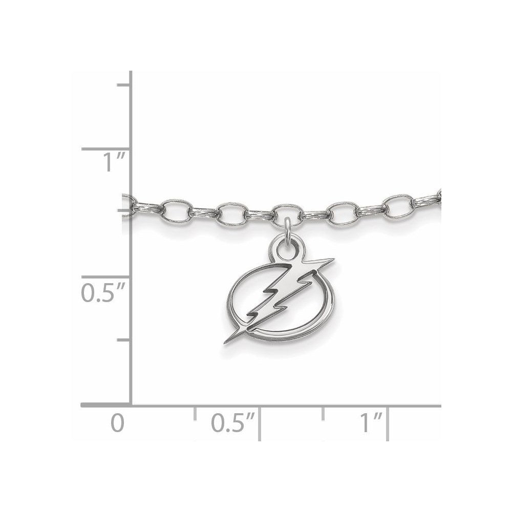 Sterling Silver Rhodium-plated NHL LogoArt Tampa Bay Lightning 9 inch Anklet