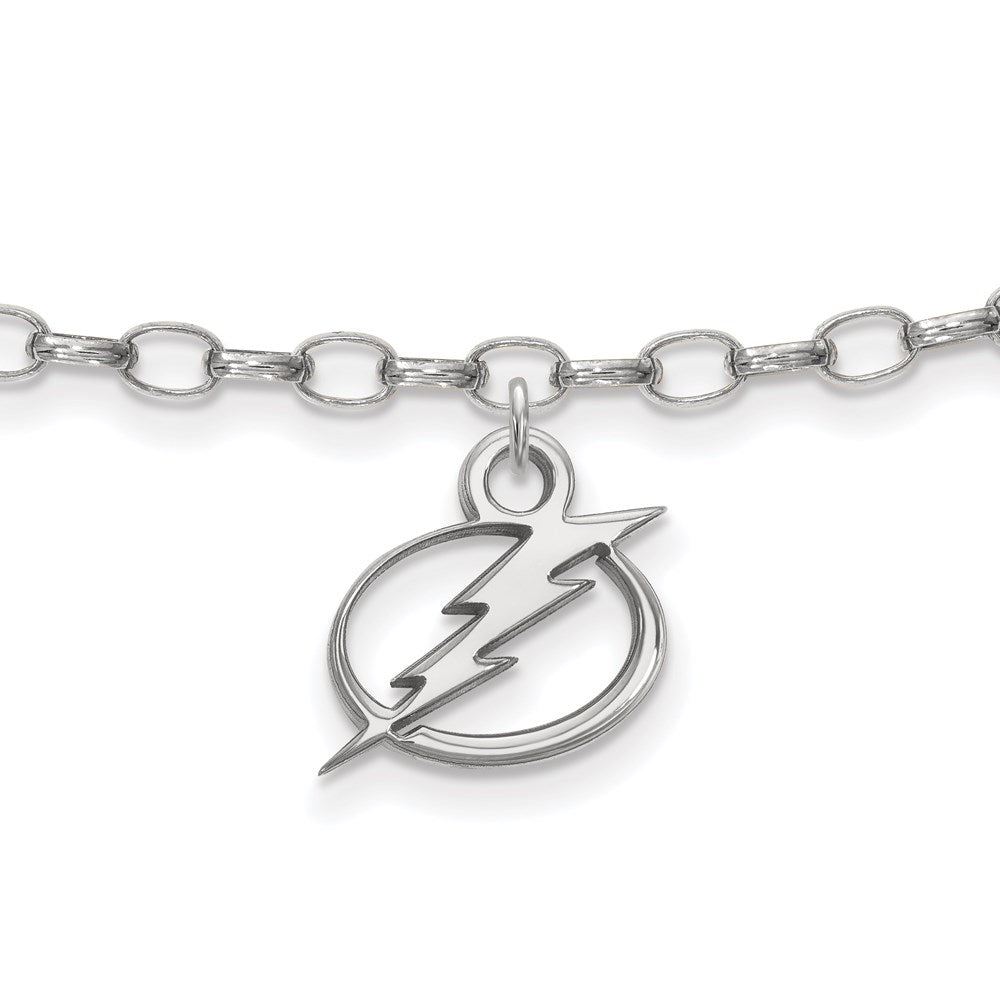 Sterling Silver Rhodium-plated NHL LogoArt Tampa Bay Lightning 9 inch Anklet